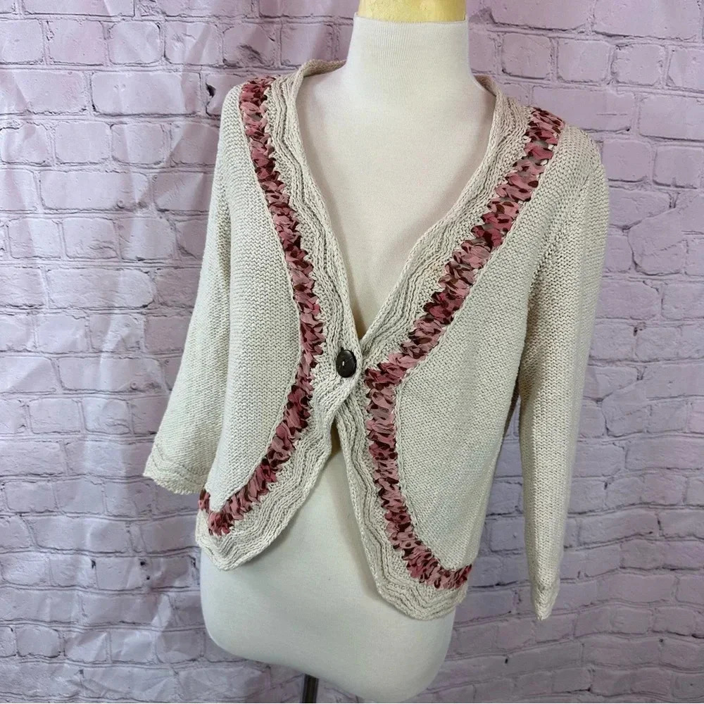 coldwater creek cardigan sweater with crochet contrast sz medium cottagecore